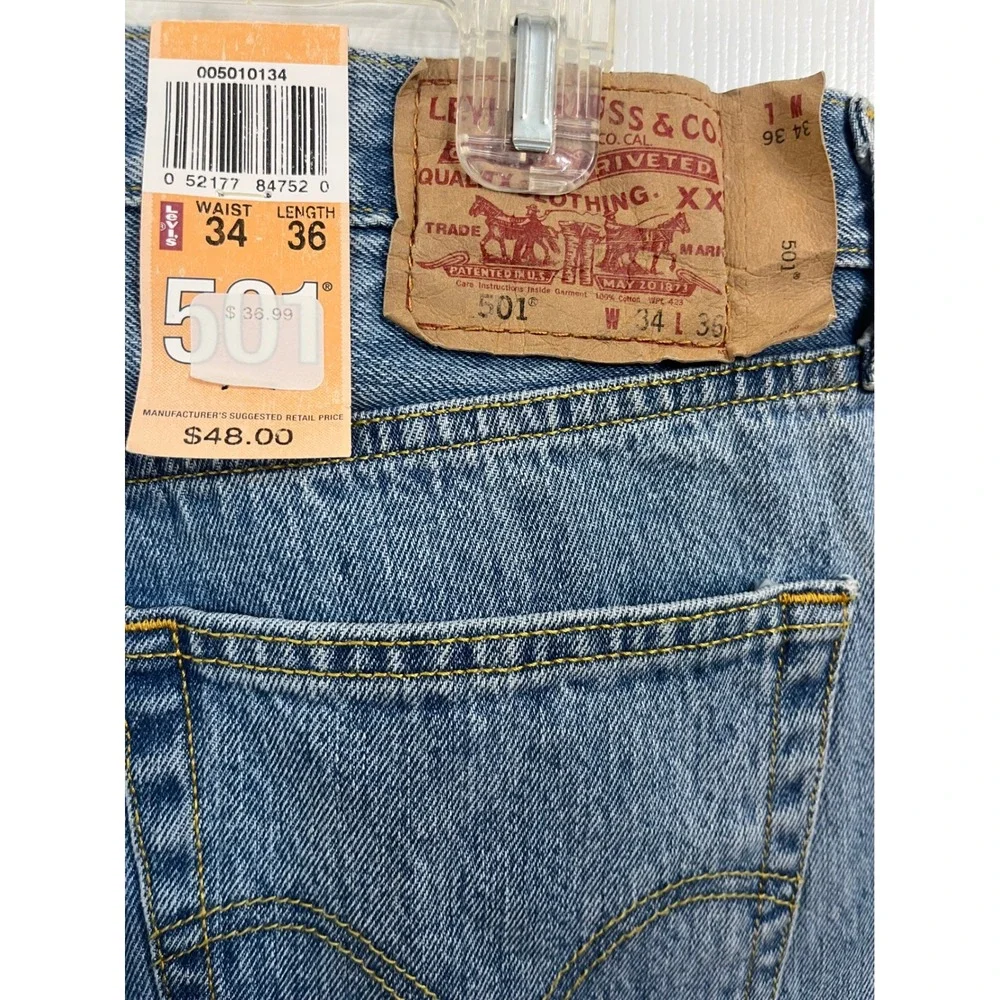 Levi's 501 Original Fit Mens Jeans 34x36 Blue Straight Leg Button Fly NWT